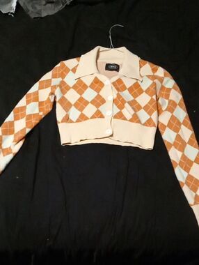 Cider Peach and Cream Knit Collared Cardigan
